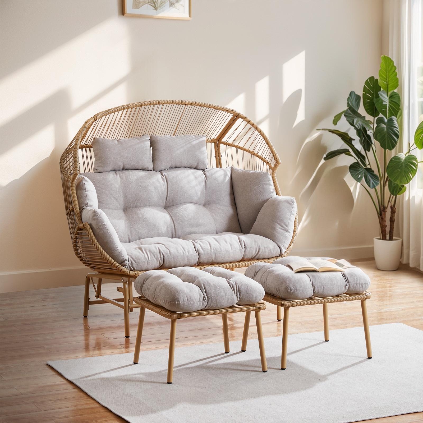 Gymojoy Outdoor Glider Egg Chair Loveseat with Thick Cushions