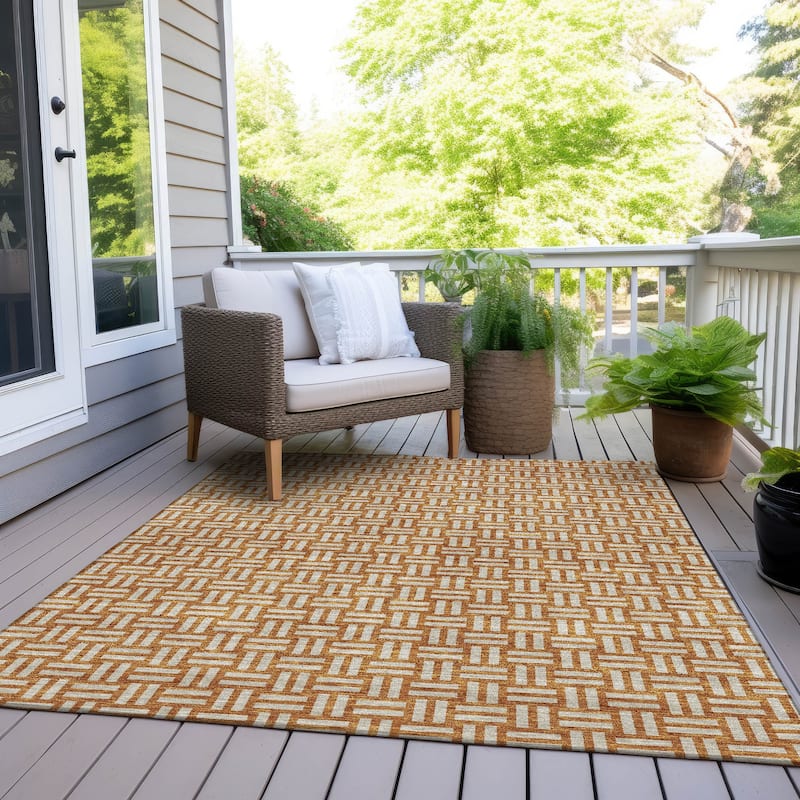 Machine Washable Indoor/ Outdoor Chantille Contempory Crosshatch Rug - Terracotta - 8' x 10'