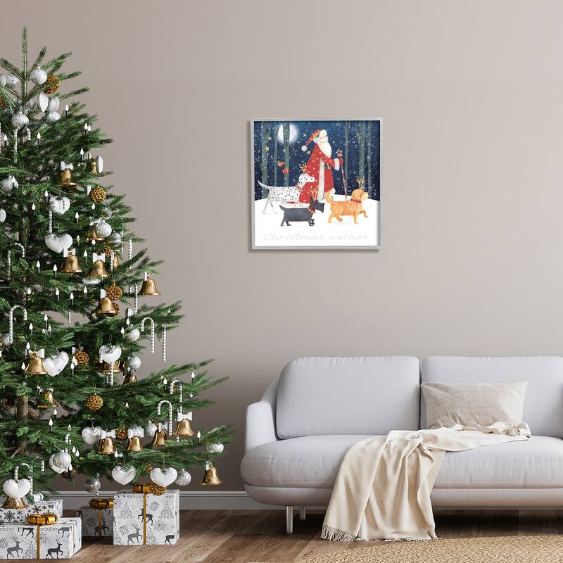 Stupell Cheery Christmas Night Santa & Dogs Snowy Scenery Framed Wall Art - Multi-Color