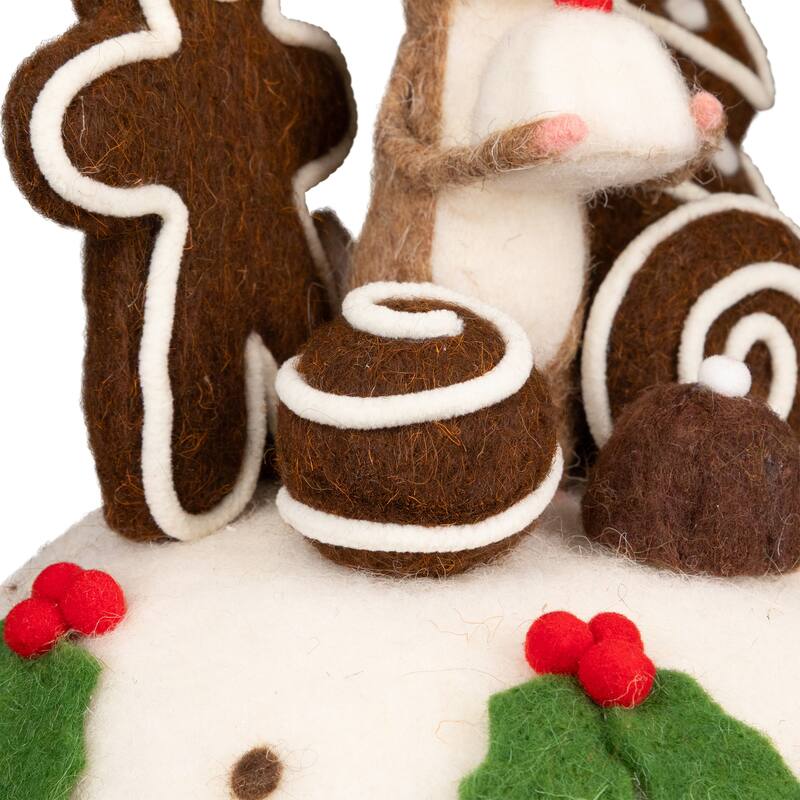 Mouse and Gingerbread Man Cake Christmas Decoration - 11" - Brown and White
