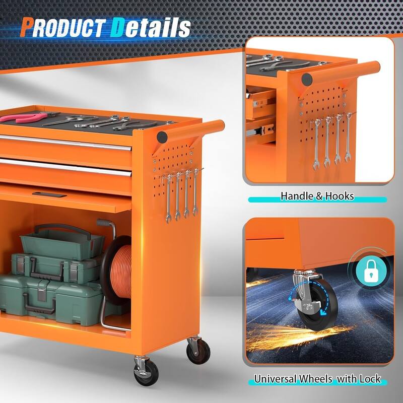 8-Drawer Rolling Tool Storage Cabinet with Detachable Top Tool Box