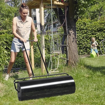 36in. Black Iron Lawn Roller - N/A