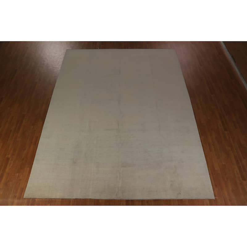 Hand Knotted Oriental 100% Wool Carpet Modern Solid Green Gabbeh Area Rug - 13' 2'' X 10' 3''