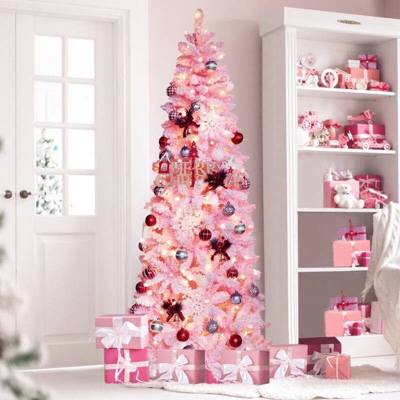 VEIKOUS 6.5FT/7.5FT Pre-Lit LED Artificial Christmas Tree Pencil