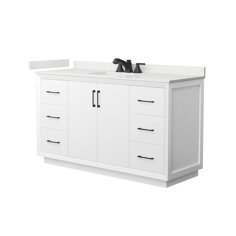 Wyndham Collection WCF414160S-QTZ-US3MXX Strada 60" Free Standing - White / White Quartz Top / Matte Black Hardware