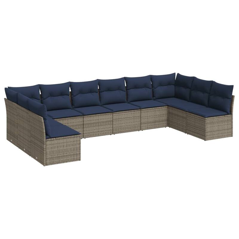 vidaXL 10/11 Piece Patio Sofa Set with Cushions Brown/Gray Poly Rattan - 21.7 x 24.4 x 27.2