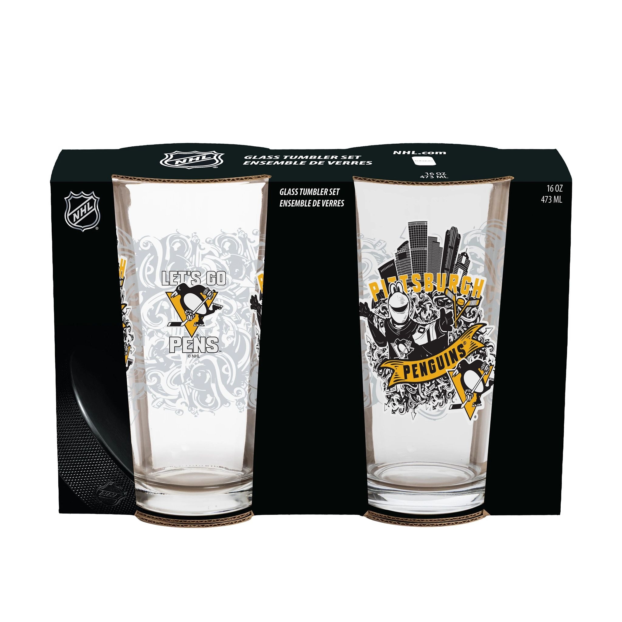 Pittsburgh Penguins 16 oz Pint Glasses, Set of 2 - 16 oz