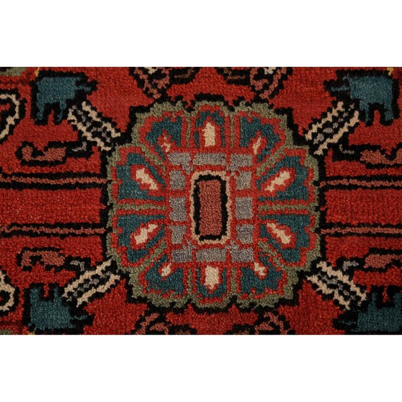 Orange Geometric Heriz Serapi Indian Area Rug Handmade Wool Carpet - 7'11"x 9'10"