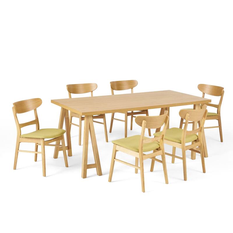 Idalia Mid-Century Modern 7 Piece Dining Set by Christopher Knight Home - Natural Oak + Green Tea