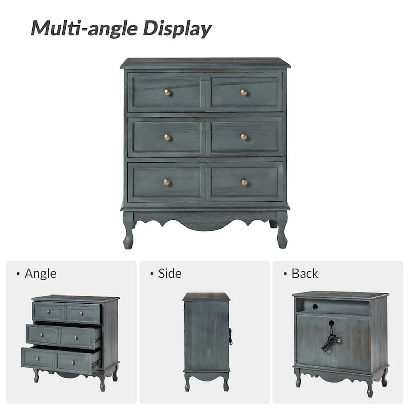 Pallantium Farmhouse 30"Tall Distressed 3-Drawer Nightstand With Solid Wood Legs and Adjustable Feet Set Of 2 by HULALA HOME