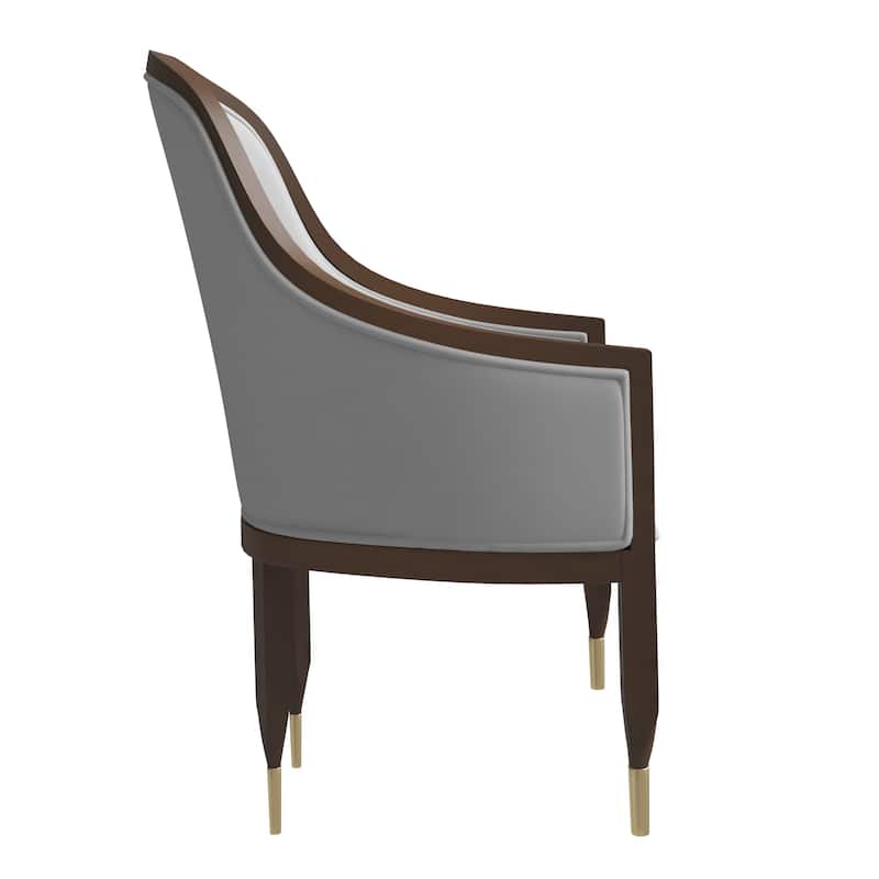 Leather Dining Chair with Arms with Rubberwood Frame Belle Series by LeisureMod
