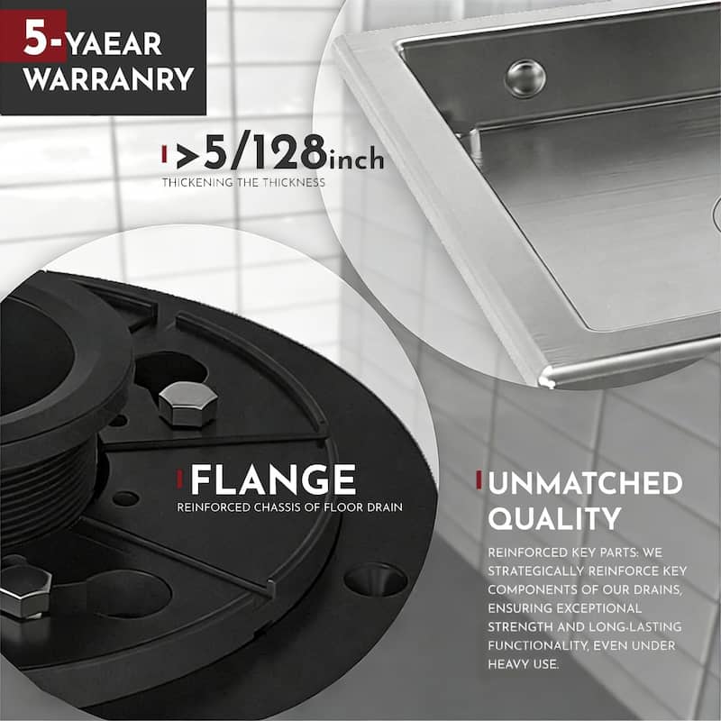 4/6-Inch Square Shower Drain, Reversible Tile Insert