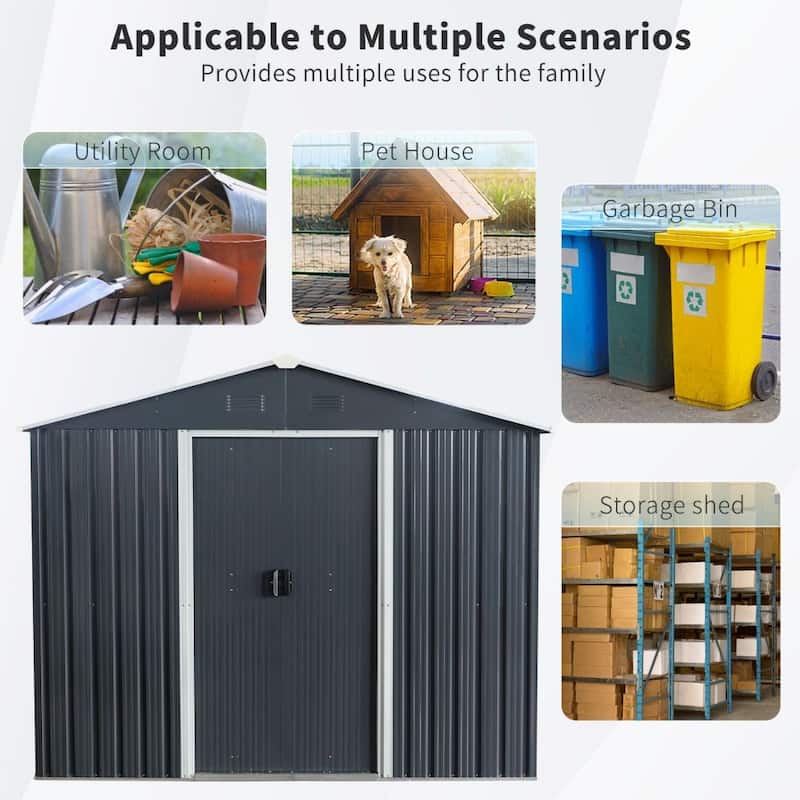 8ft x 6ft Outdoor Metal Storage Shed with Floor Base