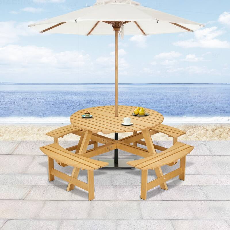 Outdoor Picnic Table Set with Multiple Features for All Seasons - Natural