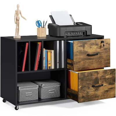 Yaheetech Rolling File Cabinet with 2 Drawers and 2 Open Shelves