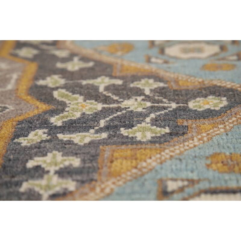 Hand Knotted Oriental 100% Wool Carpet Traditional Geometric Navy Blue & Blues Kazak Area Rug - 9' 9'' X 6' 7''