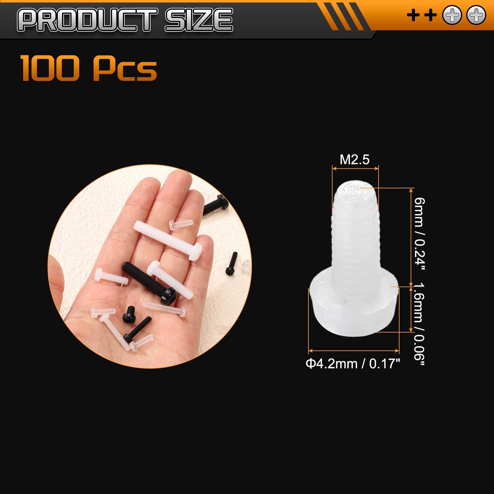 Threaded Nylon Phillips Cross Pan Head Machine Screws Bolts Nuts