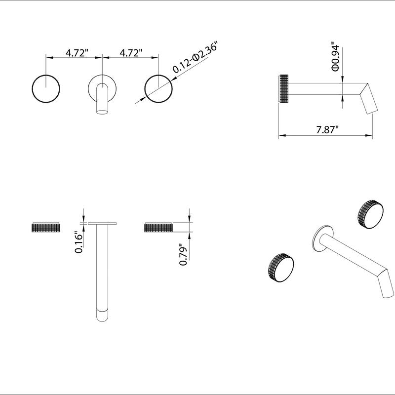 Solid Brass Wall Mounted Double Handle Widespread Bathroom Faucet