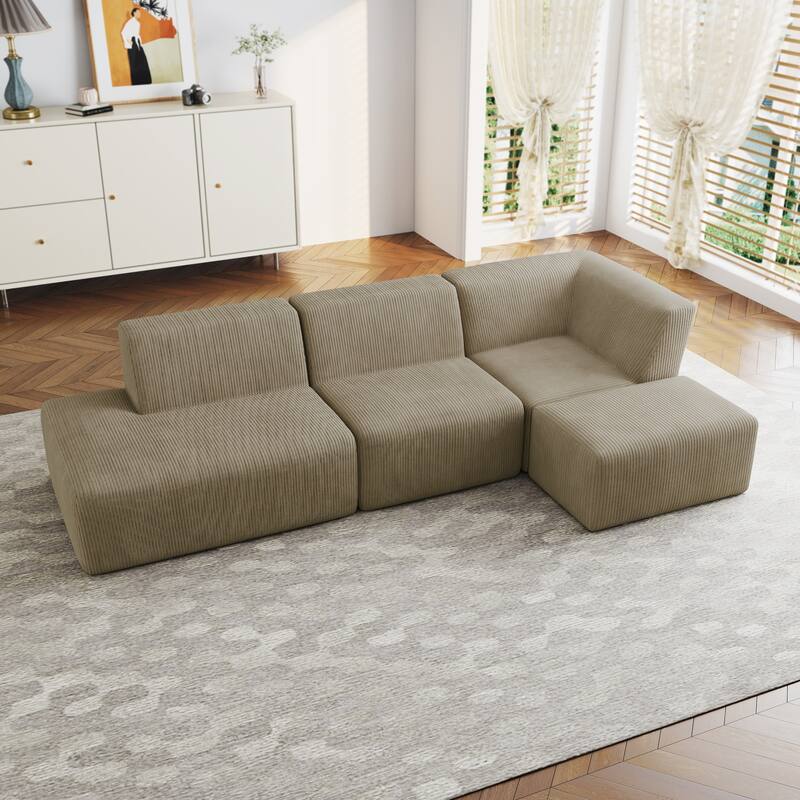 Modular All-Foam Corduroy Compression Sofa With Ottoman