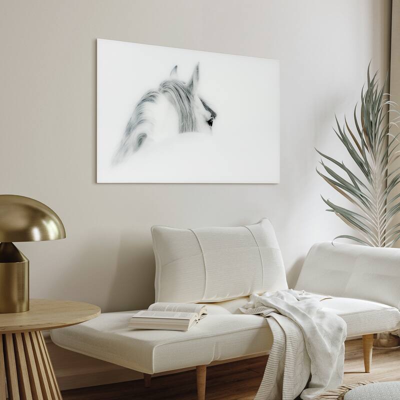"Blanco Mare Horse" Frameless Free Floating Tempered Glass Panel Graphic Wall Art