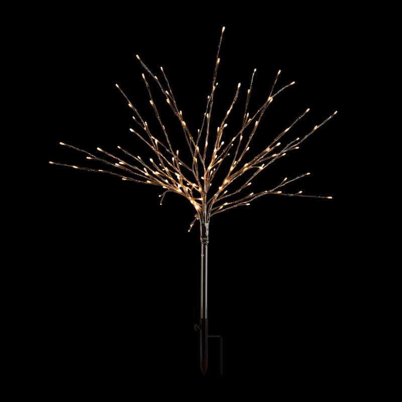 Alpine Corporation 39"H Indoor/Outdoor Metallic Foil Tree Stake Holiday Decoration with Green LED Lights