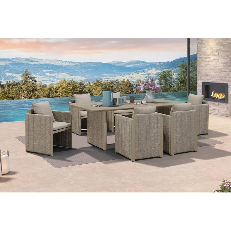 PURPLE LEAF Sanori Patio Dining Set Modern Large Weather-Resistant Table and Aluminum Chairs - 7-Piece Rectangle