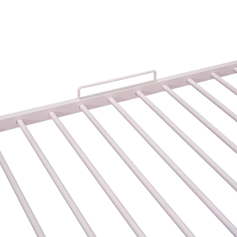 Pink Metal House Bunk Bed with Roof, Ladder and Fence for Kids, Boys and Girls