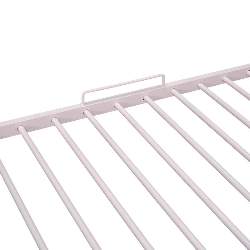 Twin Over Full Kids Heavy Metal House Low Bunk Bed, Convertible Floor Bunk Bed Frame with Full-Length Guardrail and Ladder