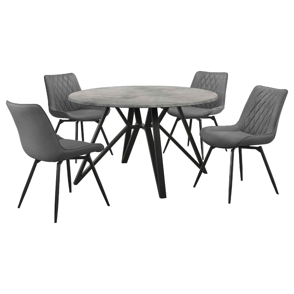 Nory 5pc Dining Table and 4 Chair Set, Gray Faux Leather, Marble Top