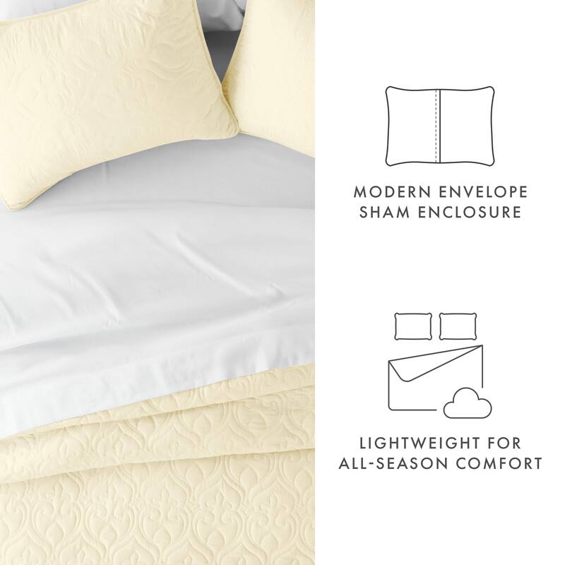 Soft Essentials Premium Ultra Soft Damask Pattern Quilted Coverlet Set