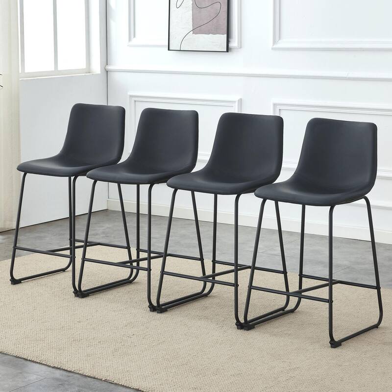 PU Leather Bar Stools Set of 2, Counter Height Bar Stools with Back and Footrest, Kitchens Island Chair with Metal Legs
