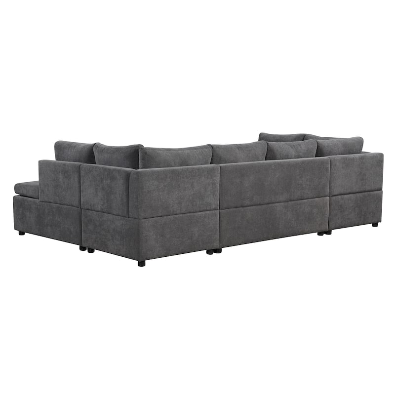117.3" Oversized U-shaped Pull-out Sofa Bed, Gray Chenille, 2 Pillows