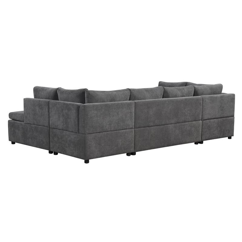 Grey 117" U-Shaped Oversized 6-Seat Sectional Sofa with Chaise, Pull-Out Bed, and 2 Detachable Throw Pillows for Comfort