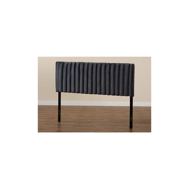 Grey Velvet Fabric Upholstered King Size Headboard with Dark Brown Wood Frame and Modern Sophisticated Style