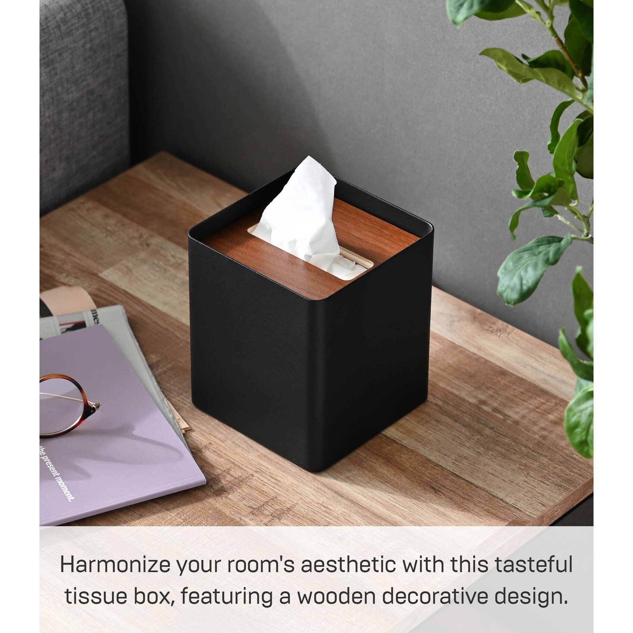 Yamazaki Home Tissue Box Cover - Square, Steel, Lid - L 5.12 x W