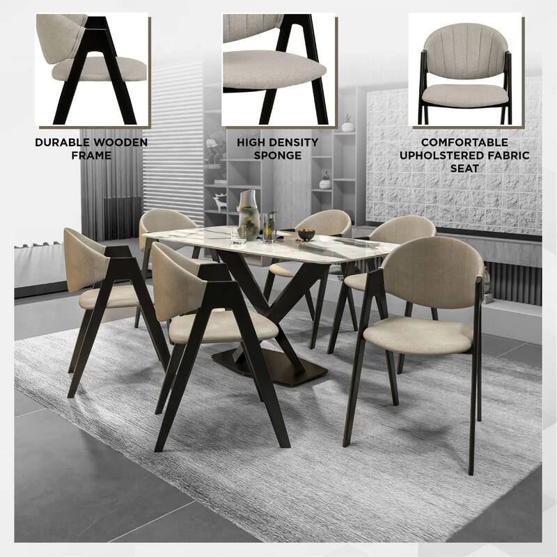 Savor Mid-Century Modern Upholstered Dining Chair with Curved Back and Iron Base for Home & Kitchen Set of 4
