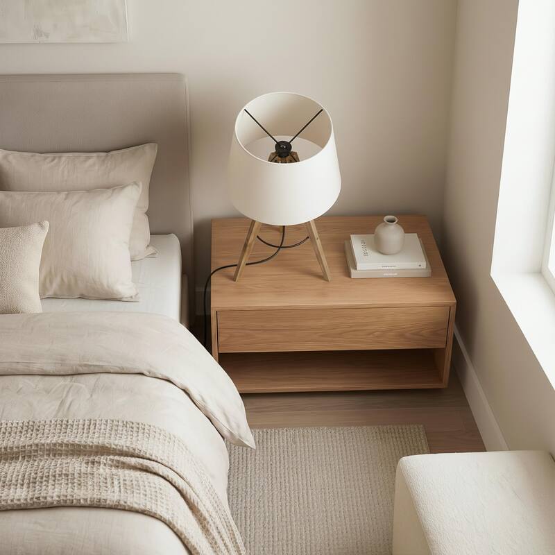 Irina Wooden Tripod Table Lamp with Trapezoid Linen Shade