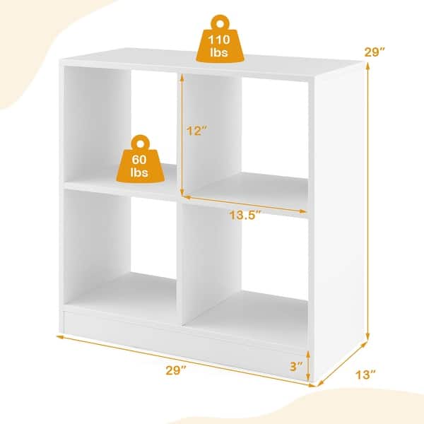 dimension image slide 2 of 3, Costway 4-Cube Bookcase Floor Open Wooden Bookshelf Storage Cabinet - See Details