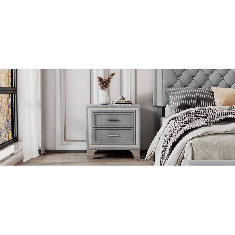 2-Drawer Nightstand with Metal Legs