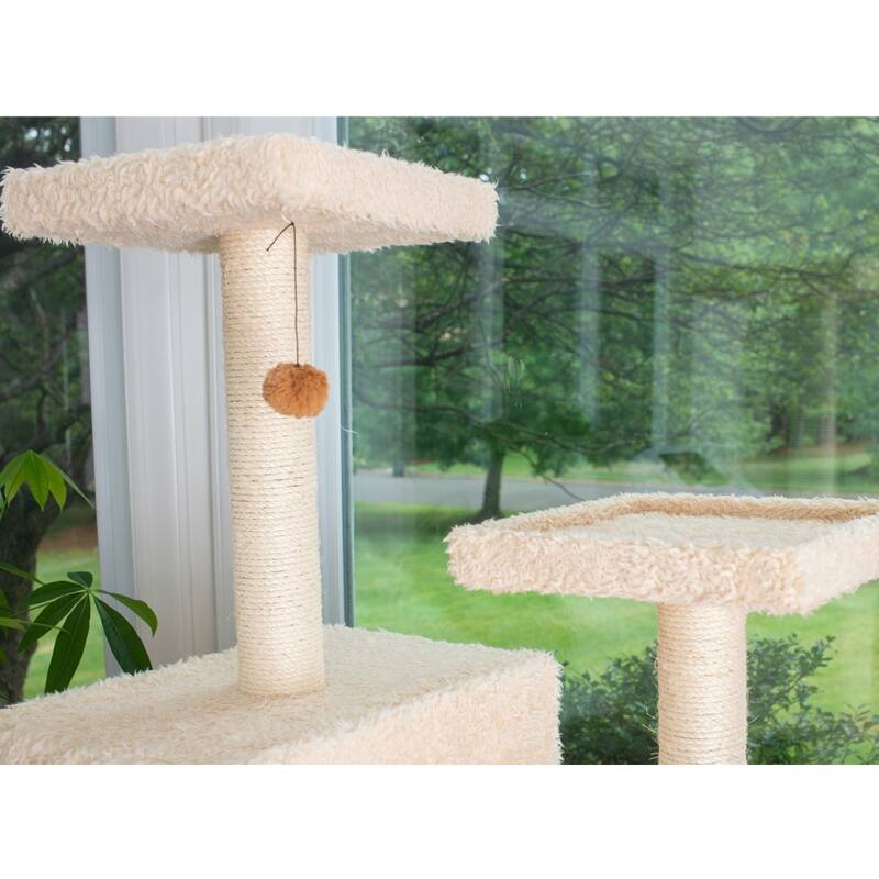 Multi-Level Real Wood Cat Tree With Two Spacious Condos, Perches - Beige