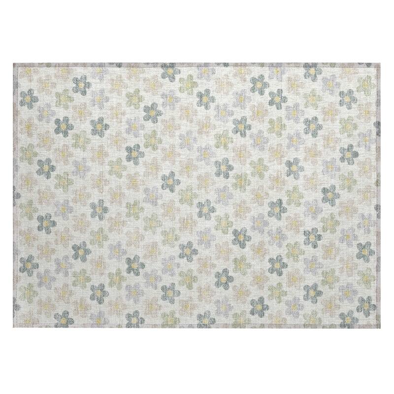 Machine Washable Indoor/ Outdoor Floral Kechi Chantille Rug