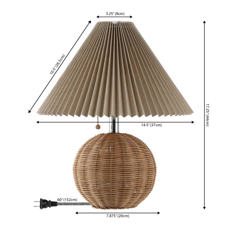 Arvid 17.25" Coastal Scandinavian Resin/Iron Sphere LED Table Lamp with Pleated Shade and Pull Chain, by JONATHAN Y