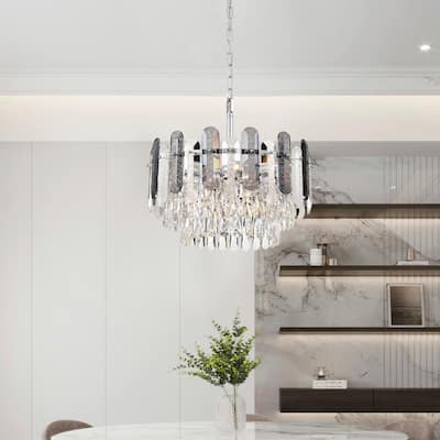 Chrome Finish 8-Light Tiered Chandelier with Rippled Crystals Hanging