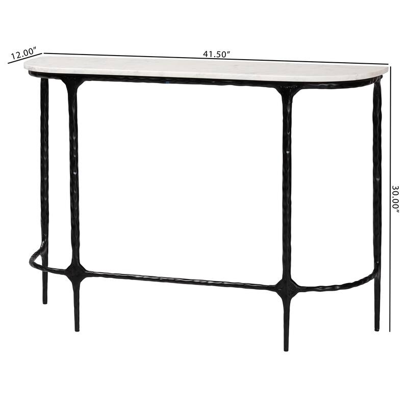 Edsel Marble Console Table - Modern Rustic Accent Table with Hand-Forged Metal Frame for Living Room or Entryway