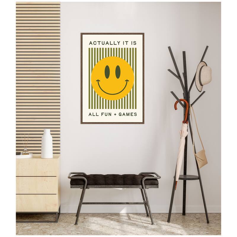 Kate and Laurel It is All Fun and Games, Dopamine Decor, Smiley Face Retro Print by Lucky Guava Framed Canvas Wall Art Print