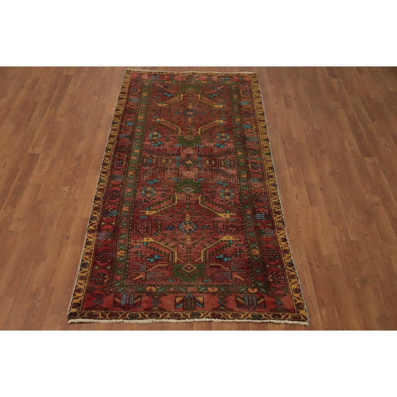 Hand Knotted Oriental 100% Wool Carpet Traditional Geometric Oranges & Rust Heriz Area Rug - 7' 4'' X 3' 7''