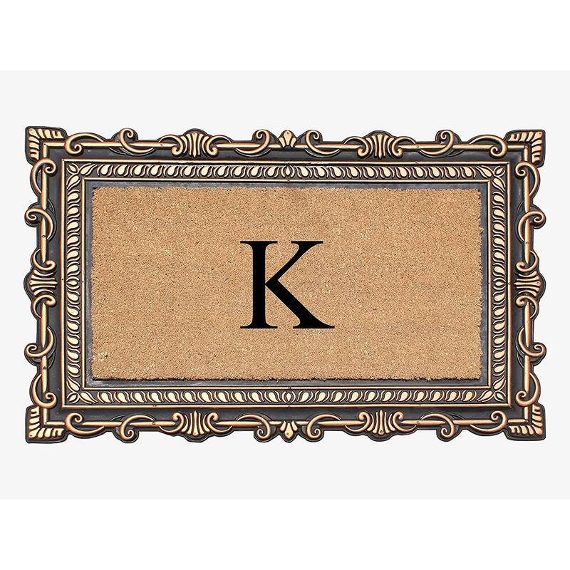 A1HC First Impression Carson Rubber and Coir 24" X 36", Heavy Duty, Easy to Clean Outdoor Monogrammed Doormat - Monogrammed K