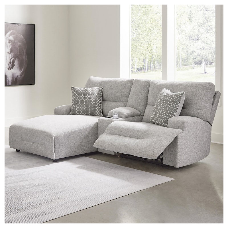 Signature Design by Ashley Acklen Place Light Gray 3-Piece Power Reclining Sectional Sofa with Chaise - 94" W x 70" D x 40" H - Left Facing