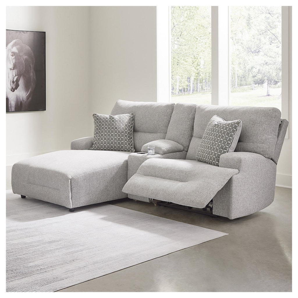 Signature Design by Ashley Acklen Place Light Gray 3-Piece Power Reclining Sectional Sofa with Chaise - 94" W x 70" D x 40" H