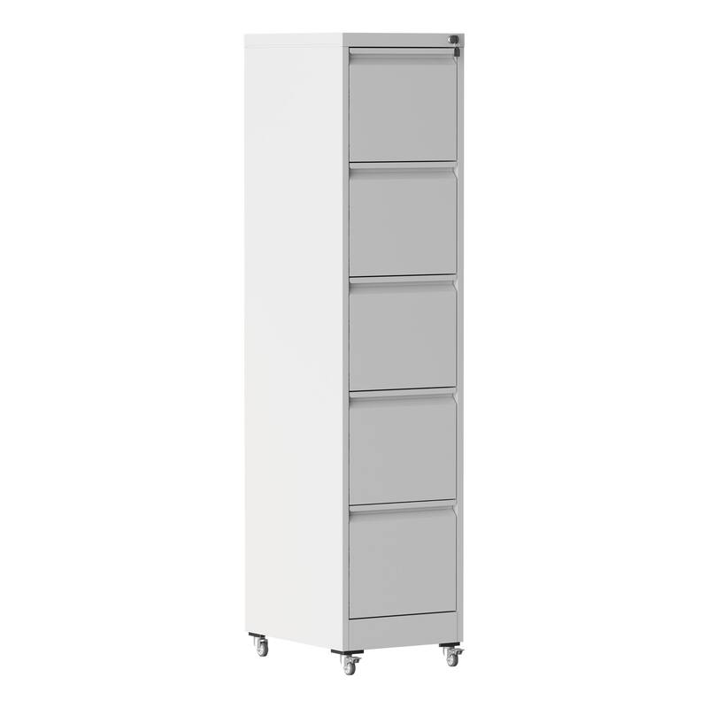 5 Drawer Metal Vertical File Cabinet with Lock on Wheels for Home Office,Heavy Duty Metal Storage Cabinet